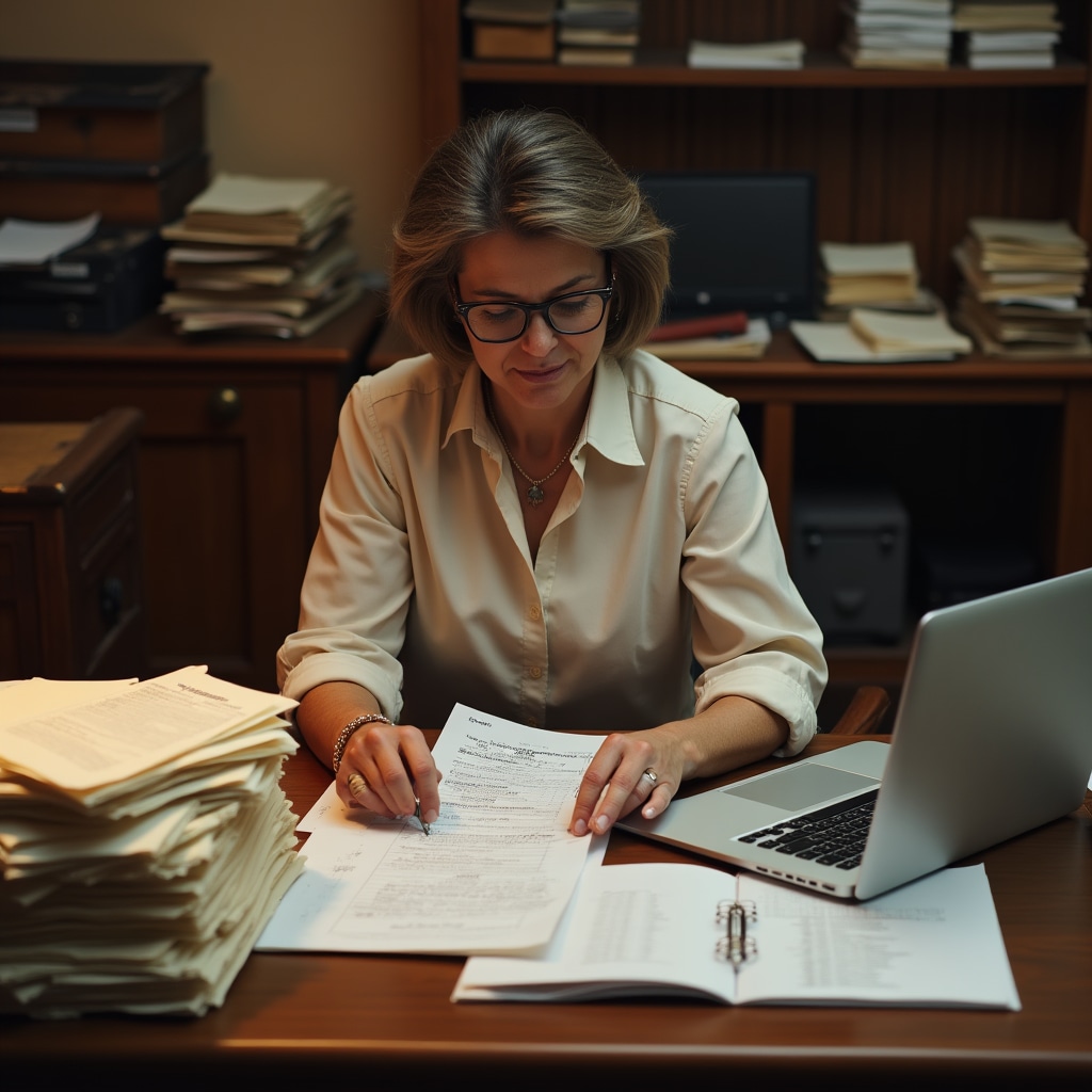 Ufficio comunale con documenti cartacei e registri per la gestione tradizionale dei mercati rionali